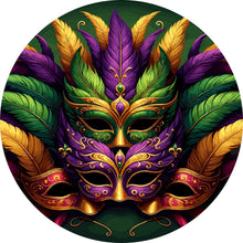 Load image into Gallery viewer, Mardi Gras Masks with Feathers Wreath Sign-Sublimation-Deocr-Aluminum
