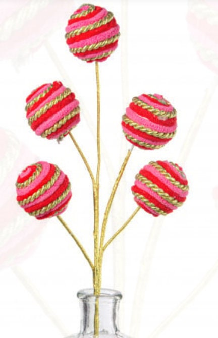 Red Pink Gold 5 Ball  Wreath Pick-Wreath Supplies-Attachment