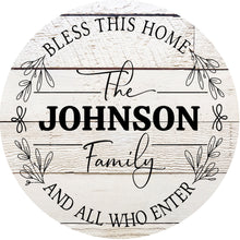 Load image into Gallery viewer, Family Monogram Bless This Home Customizable Wreath Sign - Everyday - Wreath Sign - Sublimation Sign - Wreath Attachment-Shiplap
