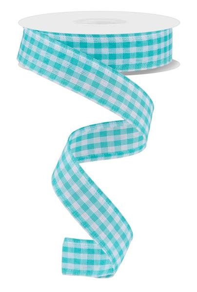 7/8" X 10Yd Wired Ribbon-Turquoise/White Gingham Check-RG07048JH-Wreaths-Crafts-Ribbon-Everyday