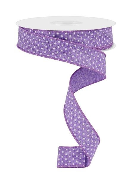 7/8" X 10Yd Wired Ribbon-Lavender/White Raised Swiss Dots On Royal-RG0765113-Wreaths-Crafts-Ribbon-Everyday