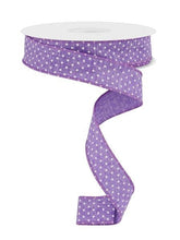 Load image into Gallery viewer, 7/8&quot; X 10Yd Wired Ribbon-Lavender/White Raised Swiss Dots On Royal-RG0765113-Wreaths-Crafts-Ribbon-Everyday
