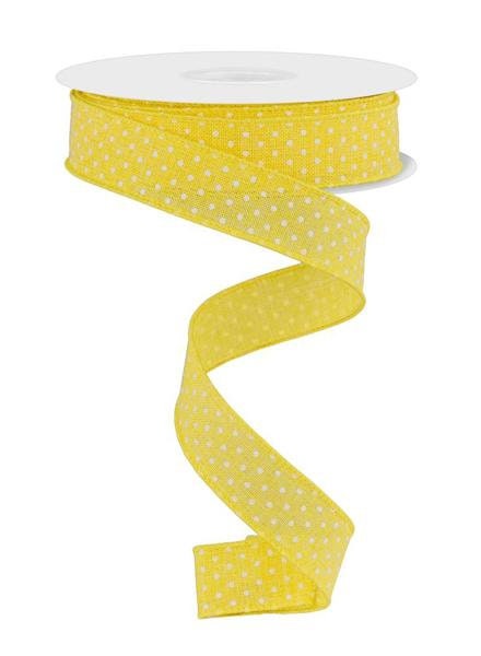 7/8" X 10Yd Wired Ribbon-Yellow/White Raised Swiss Dots On Royal-RG0765129-Wreaths-Crafts-Ribbon-Everyday