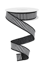 Load image into Gallery viewer, 7/8&quot; X 10Yd Wired Ribbon-Black/White Horizontal Stripes/Royal-RG778002-Wreaths-Crafts-Ribbon-Everyday
