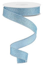 Load image into Gallery viewer, 7/8&quot; X 10Yd Wired Ribbon-Pale Blue Fine Glitter On Royal-RGE7380H1-Wreaths-Crafts-Ribbon
