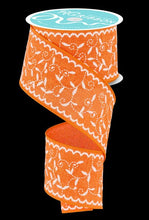 Load image into Gallery viewer, 2.5&quot; X 10Yd Wired Ribbon-Bright Orange/White Stitch Mini Leaf/Ryl-RGF1168GM-Wreaths-Crafts-Ribbon
