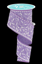 Load image into Gallery viewer, 2.5&quot; X 10Yd Wired Ribbon-Lavender/White Stitch Mini Leaf/Ryl-RGF116813-Wreaths-Crafts-Ribbon
