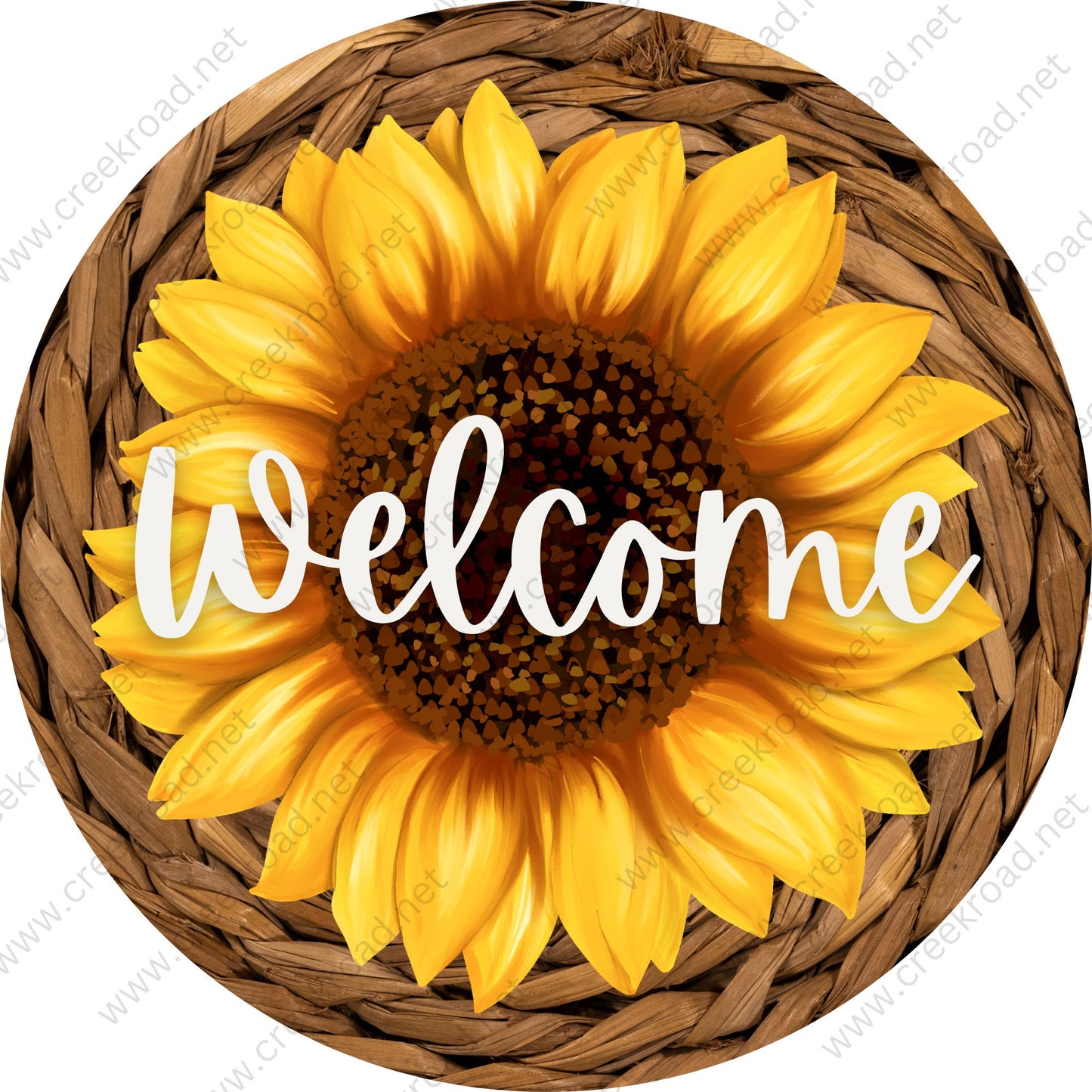 Welcome Sunflower with Wicker Basket Background Wreath Sign-Yellow Brown-Sublimation-Everyday-Spring-Metal Sign