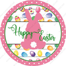 Load image into Gallery viewer, Happy Easter Bunny Pink with Cottontail with Colorful Easter Eggs Pink Border- Easter-Sublimation-Wreath Sign-Attachment
