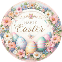Load image into Gallery viewer, Happy Easter Flowers Eggs Pastels Wreath Sign-Sublimation-Easter-Attachment-Decor-Easter
