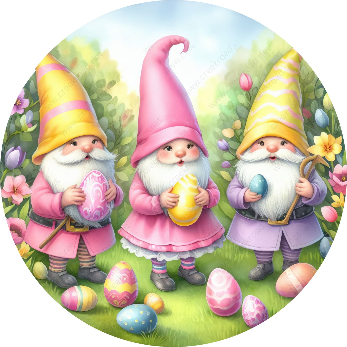 Pastel Easter Gnomes Eggs Pink Yellow Wreath Sign-Sublimation-Attachment-Decor