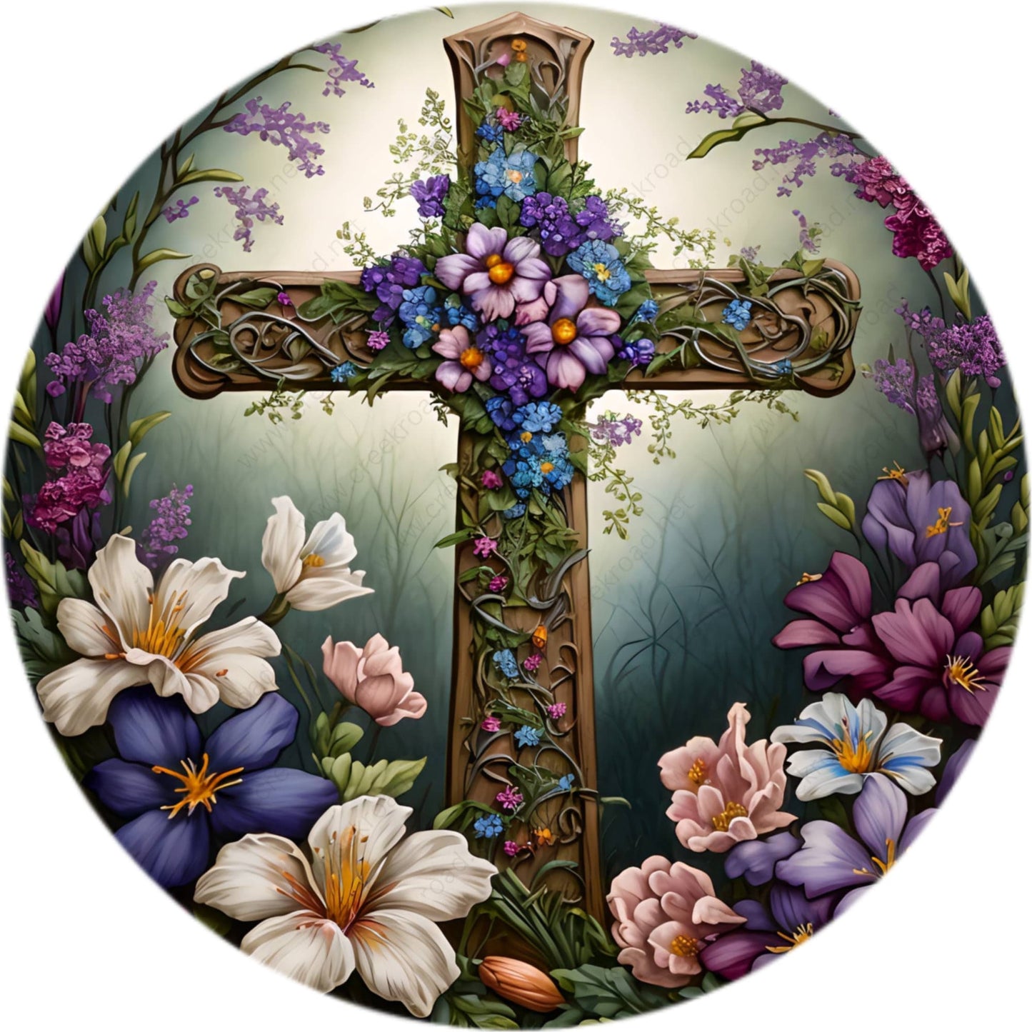 Easter Cross with Spring Florals Wreath Sign-Sublimation-Attachment-Decor