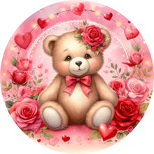 Load image into Gallery viewer, Cute Valentine Bear Roses Wreath Sign-Aluminum-Valentines-Decor
