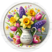Load image into Gallery viewer, Spring Blessings Flower Pitcher Wreath Sign-Round-Sublimation-Spring-Decor
