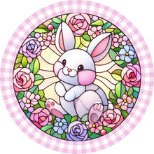 Load image into Gallery viewer, Easter Bunny Pink Lavender Roses Checkered Border Wreath Sign-Sublimation-Easter-Attachment-Decor-Easter
