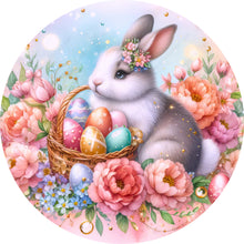 Load image into Gallery viewer, Easter Bunny Holding Basket of Eggs Wreath Sign-Sublimation-Easter-Attachment-Decor-Easter
