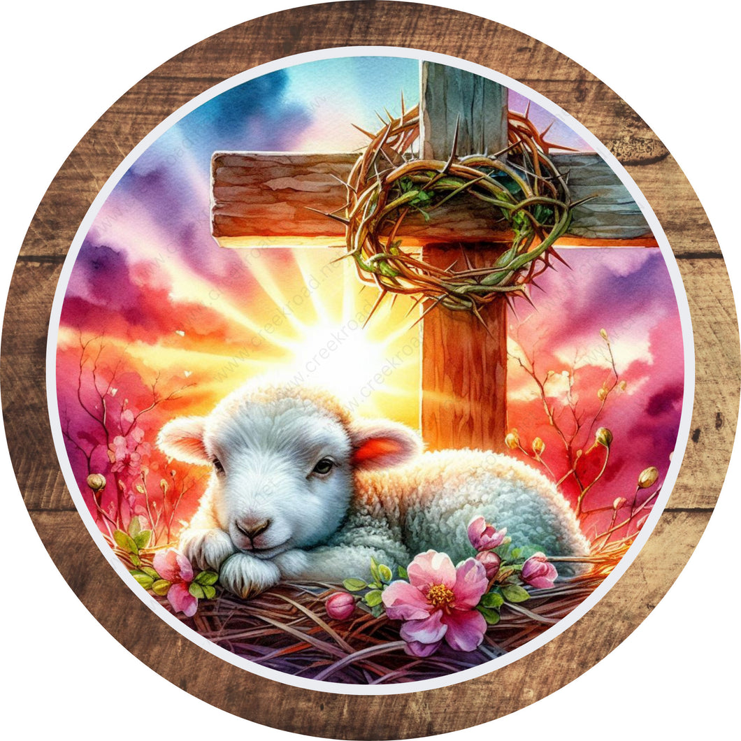 Easter Lamb Cross Thorn Crown Wreath Sign-2 OPTIONS-Sublimation-Easter-Attachment-Decor-Easter