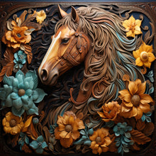 Load image into Gallery viewer, Western Horse Teal Tan Yellow Flowers Tooled Leather Appearance Wreath Sign-10&quot; x 10&quot; Square-Sublimation-Round-Summer-Decor
