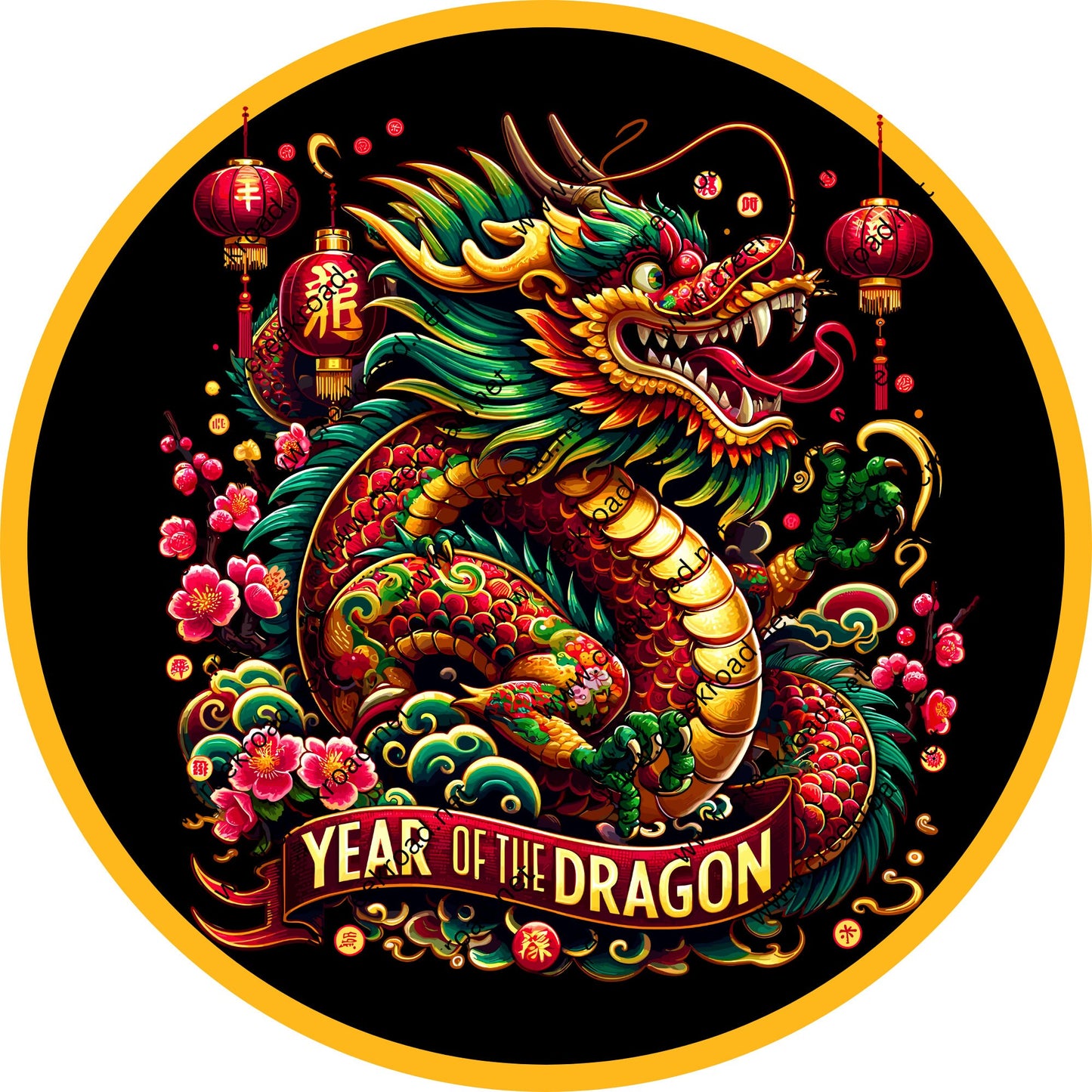 Chinese New Year- Year of the Dragon 2024 Wreath Sign-CHOOSE YOUR BORDER-Round-Sublimation-Miscellaneous-Decor