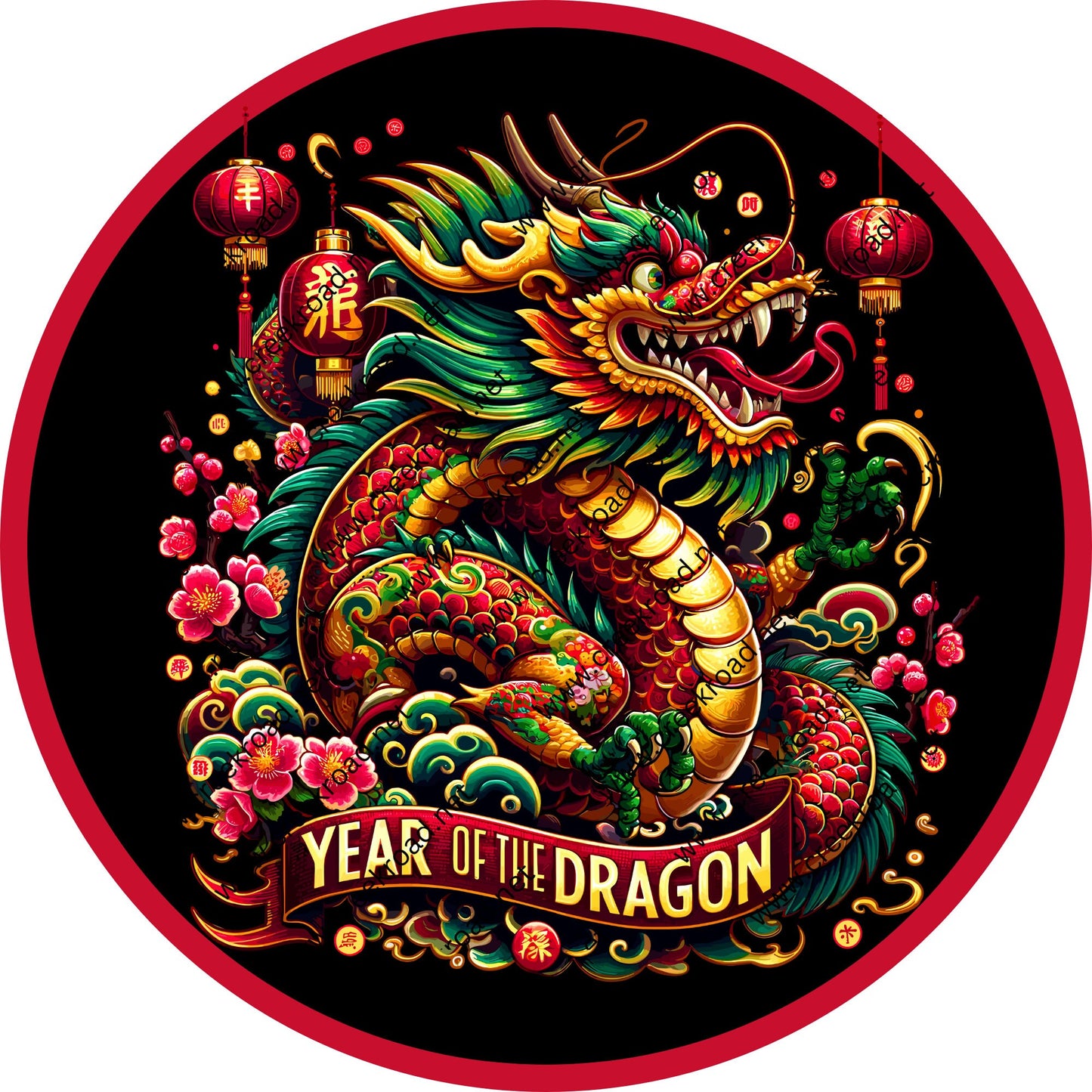 Chinese New Year- Year of the Dragon 2024 Wreath Sign-CHOOSE YOUR BORDER-Round-Sublimation-Miscellaneous-Decor