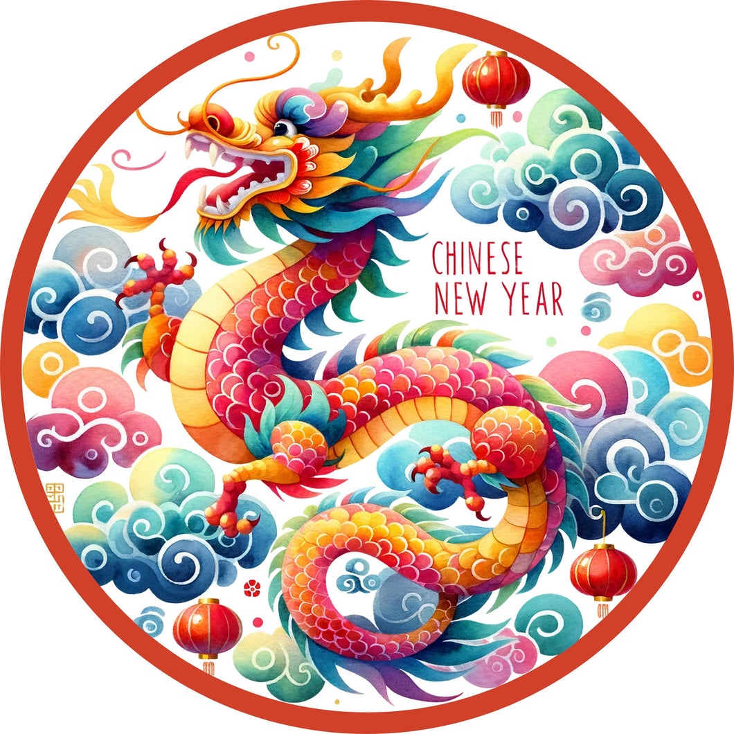 Chinese New Year- Year of the Dragon 2024 Wreath Sign-Round-Sublimation-Miscellaneous-Decor