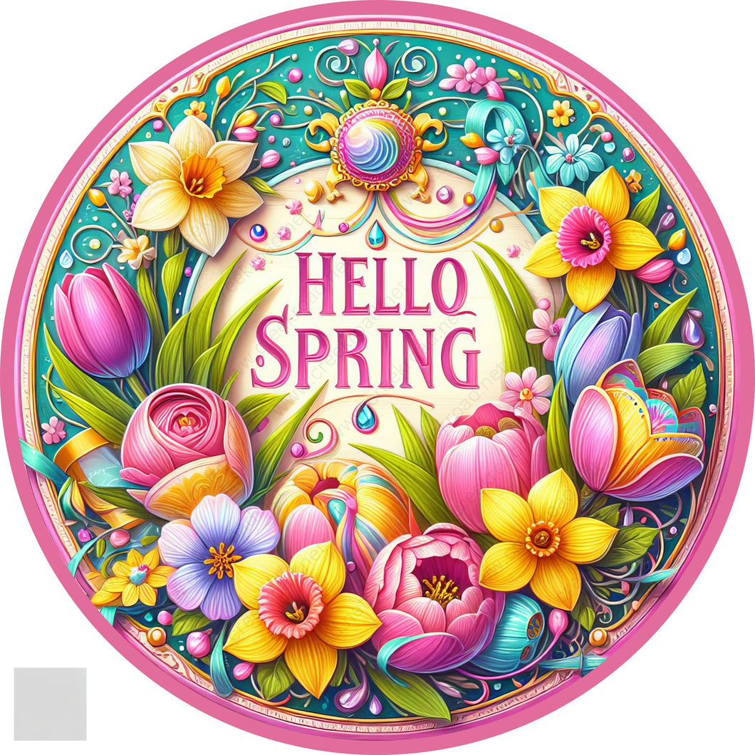 Hello Spring Hot Pink Flower Garden Wreath Sign-Sublimation-Attachment-Decor