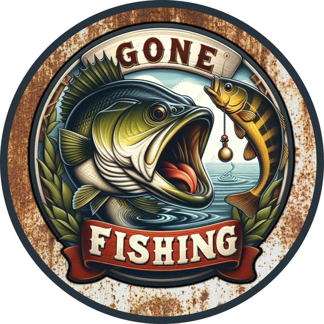 Gone Fishing Wreath Sign-Sublimation-Round-Lake-Decor