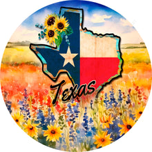 Load image into Gallery viewer, Great State Of Texas Bluebonnet Field Wreath Sign-Round-Sublimation-Spring-Decor
