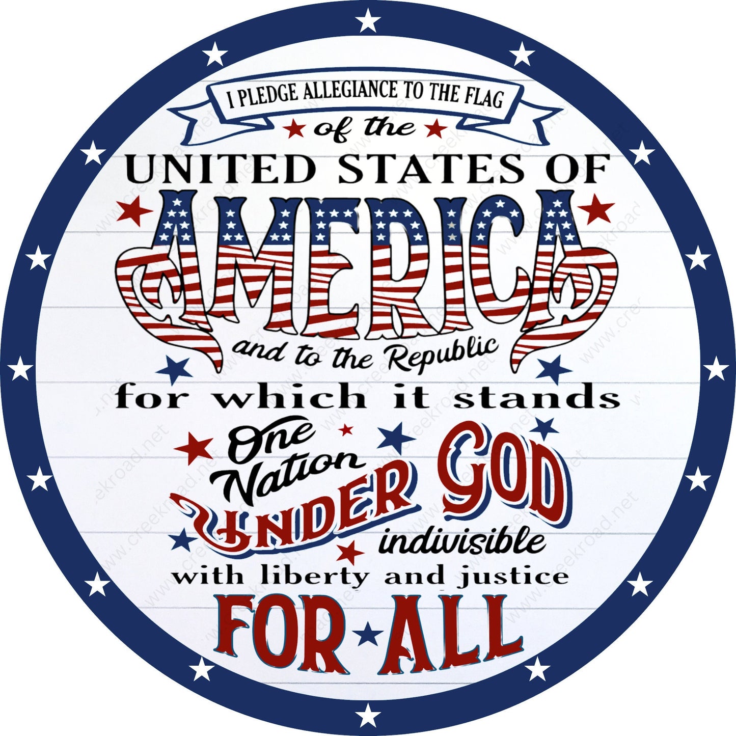 American Pledge of Allegiance White Shiplap Background Wreath Sign-Creek Road Designs-Sublimation-Attachment-Decor-Patriotic