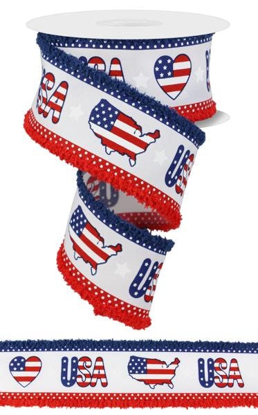 2.5" X 10Yd Wired Ribbon-Patterned Usa/Drift-RGC803127-Red/White/Blue-Supplies-Crafts-Patriotic-Seasonal