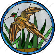 Load image into Gallery viewer, Pheasant Flying out of Grassland Faux Stained Glass Wreath Sign-Brown Green Blue-Everyday-Wreath Sign-Sublimation Sign-Wreath Attachment
