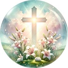 Load image into Gallery viewer, Easter Cross Lily Wreath Sign-Sublimation-Easter-Attachment-Decor-Easter
