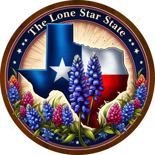 The Lone Star State Texas Bluebonnet Wreath Sign-Round-Sublimation-Decor-attachment