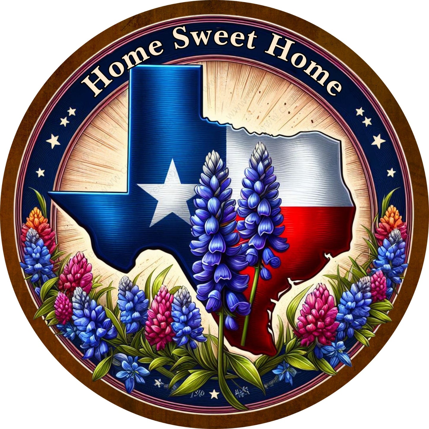 Home Sweet Home Texas Bluebonnet Wreath Sign-Round-Sublimation-Decor-attachment