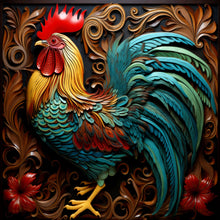 Load image into Gallery viewer, Vivid Rooster Tooled Leather Apprearance Wreath Sign-10&quot; x 10&quot; Square-Sublimation-Round-Summer-Decor
