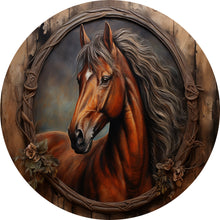 Load image into Gallery viewer, Beautiful Brown Horse Rustic Wood Frame Wreath Sign-Sublimation-Round-Summer-Decor
