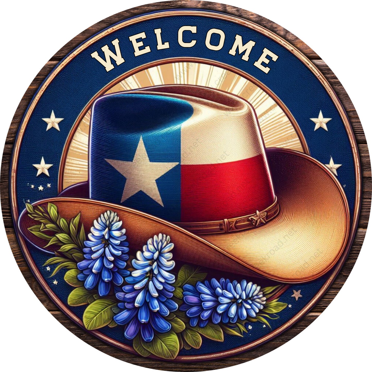 Welcome Texas Cowboy Hat Bluebonnet Wreath Sign-Sublimation-Attachment-Decor