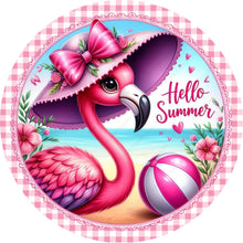Load image into Gallery viewer, Hello Summer Pink Flamingo Checkered Border Wreath Sign-Sublimation-Attachment-Decor
