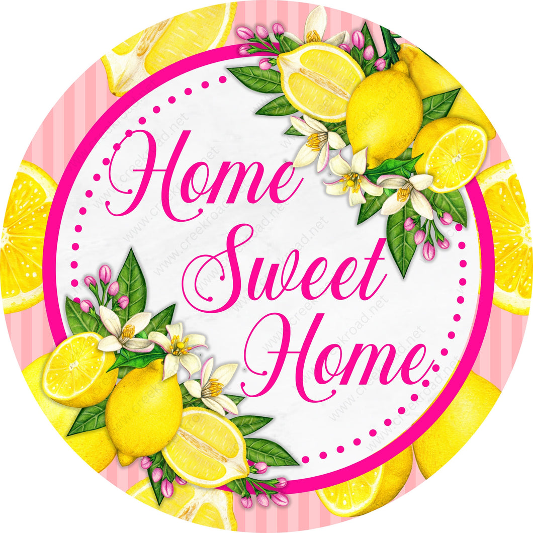 Home Sweet Home Lemon Pink Yellow Wreath Sign-Sublimation-Attachment-Decor