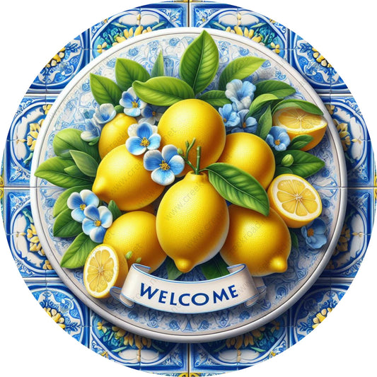 Welcome Spring Yellow Lemons Wreath Sign-Sublimation-Attachment-Decor