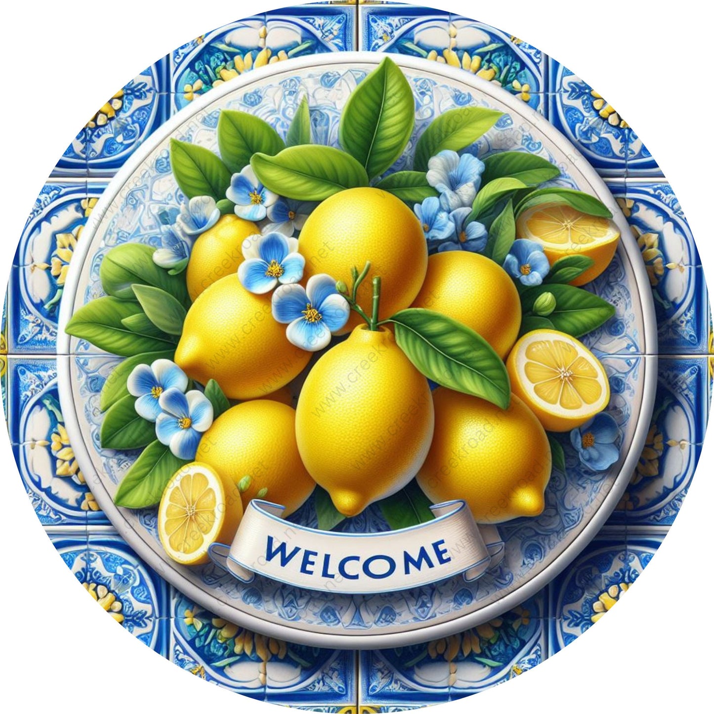 Welcome Spring Yellow Lemons Wreath Sign-Sublimation-Attachment-Decor