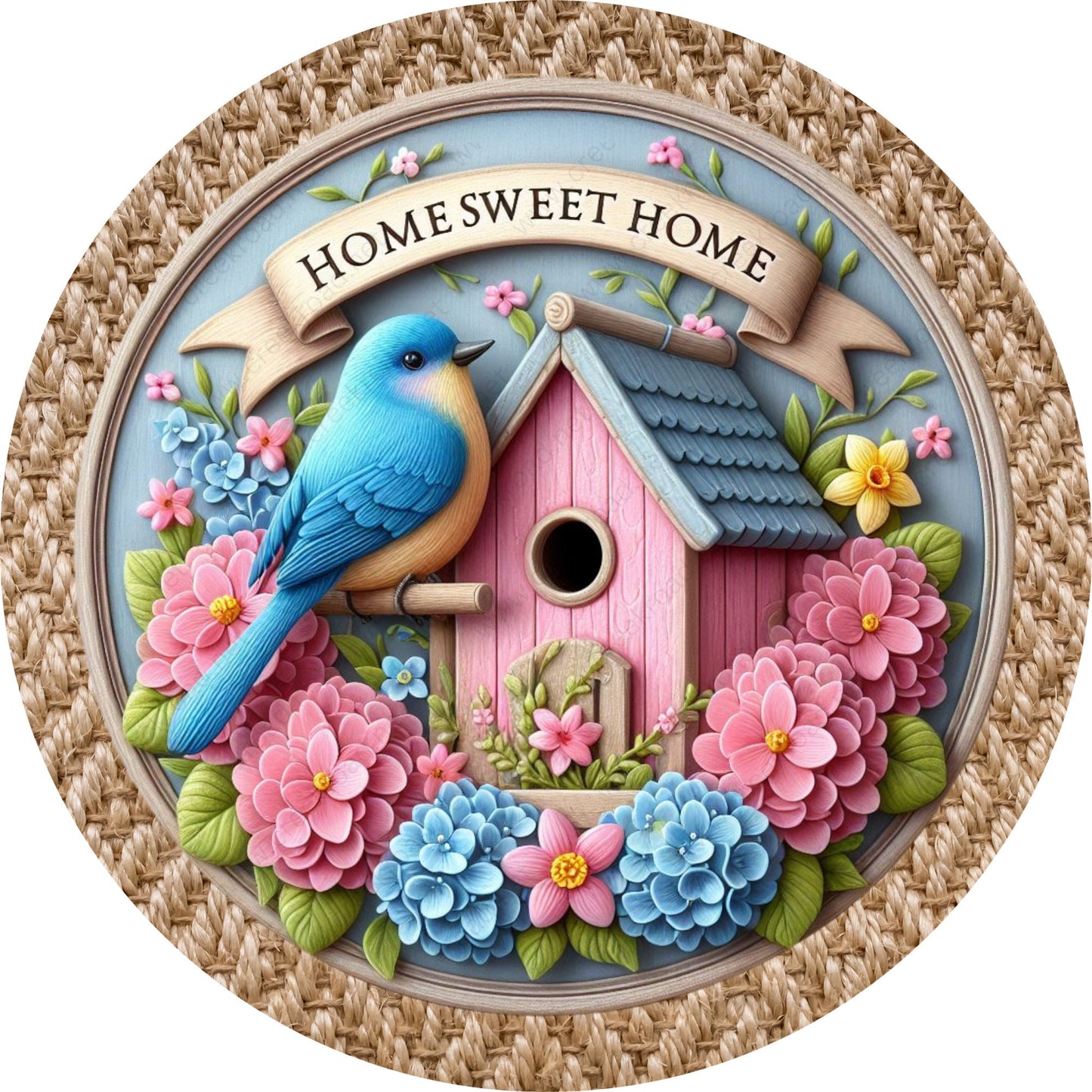 Home Sweet Home Spring Birdhouse Wreath Sign-Sublimation-Attachment-Decor