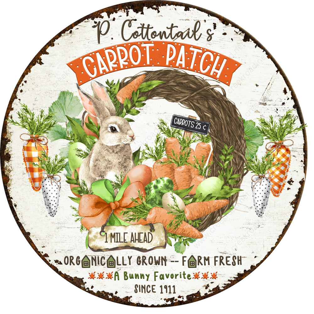 P. Cottontail's Carrot Patch Distressed/Rusted Border Wreath Sign-Sublimation-Attachment-Decor