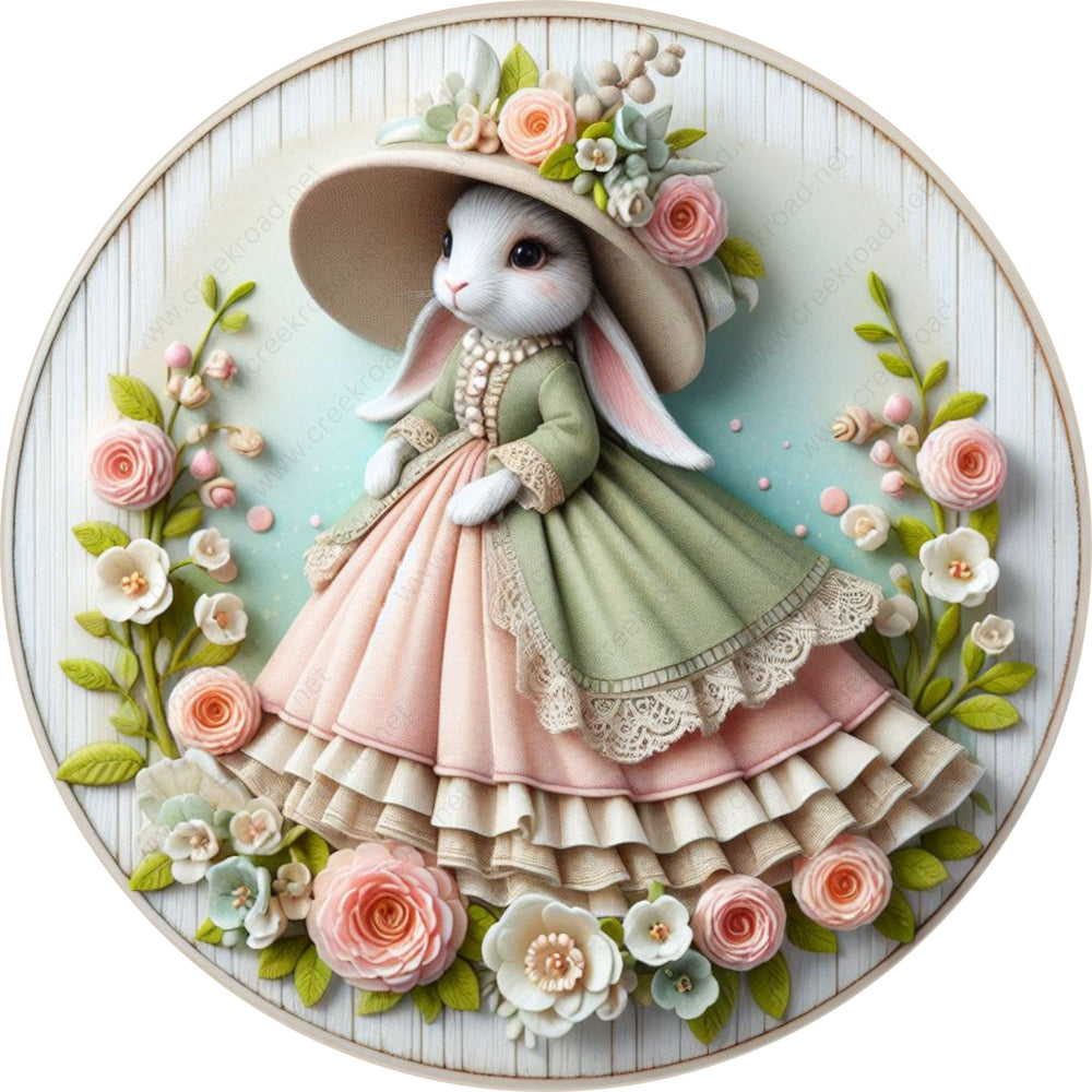 Victorian Dressed Easter Bunny Wreath Sign-Sublimation-Attachment-Decor-Spring