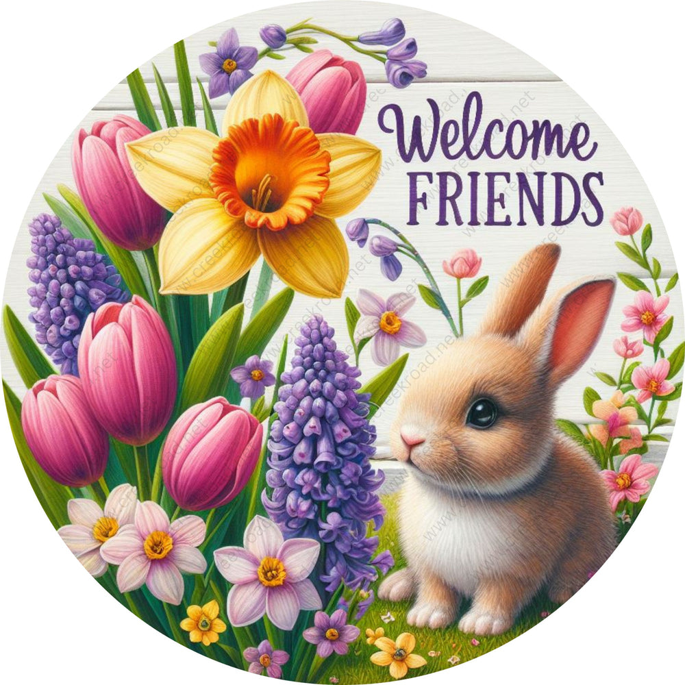 Welcome Friends Bunny Spring Flower Garden Wreath Sign-Sublimation-Attachment-Decor